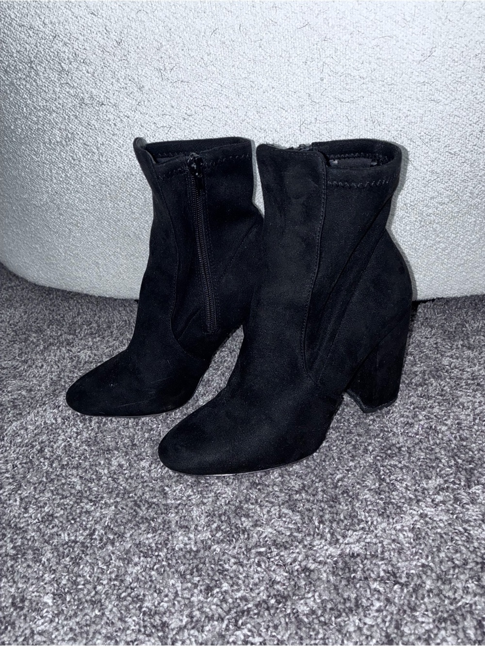 Aldo Black Suede-Look Block Heel Ankle Boots